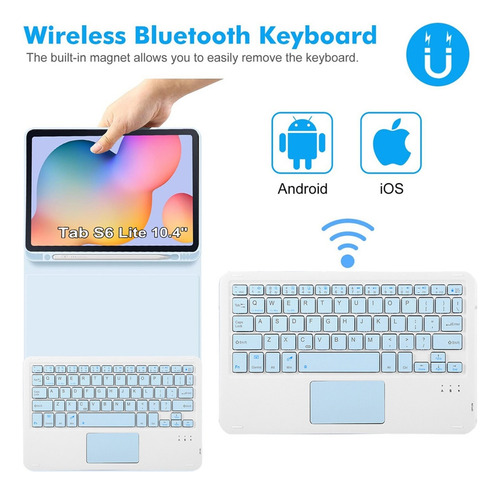P/galaxy Tab S6 Lite 10.4 Azul Funda Con Teclado+mouse+lápiz