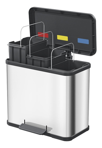 Imagen 1 de 4 de Cubo Cesto Residuos P/ Reciclar Hailo Oko Trio3x9 L Inoxidab