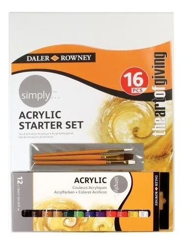 Kit Tinta Acrílica Daler Rowney Tinta+painel+pincel 16pçs Cor Variadas