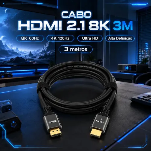 Cabo HDMI 3m Verunto 8K 60Hz Ultra HD 2.1 4K 120Hz Preto