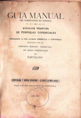 Antiguo Manual Guia Juridica Del Comerciante Caracas 1915