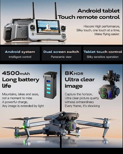 Dron Plegable Doble Cámara 8k Wifi Control Filmmaker Yi6 Max Gris