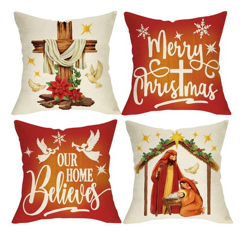 Ussap Juego De 4 Fundas De Almohada Decorativas Religiosas C