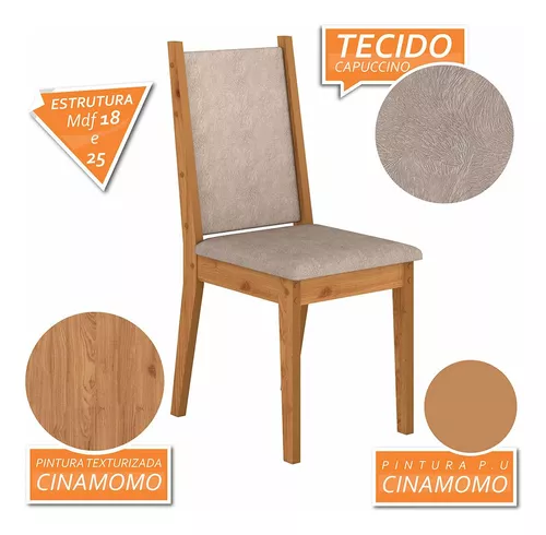 Conjunto Mesa de Jantar Áustria com Vidro e 6 Cadeiras