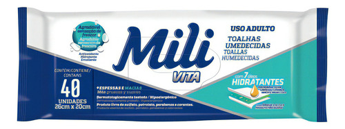 Toalha Umedecida Mili Vita Uso Adulto 26x20cm - 40 Unidades