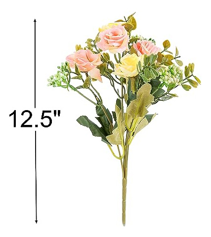 Bouquet De Rosas Artificiales De Tallos Cortos De Kaoyoo Par