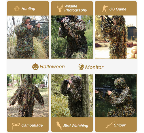 3d Leafy Camo Ghillie Suit For Men: Woodland Hunting Apparel
