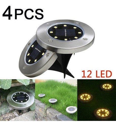 12 Led Luz Solar Lámpara De Tierra Terraza De Jardín Al