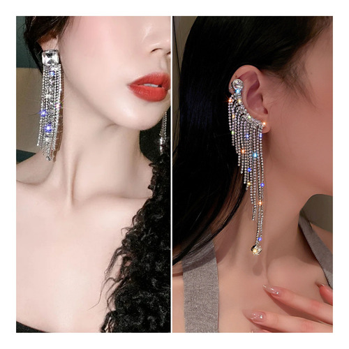 Glamorosos Aros De Fiesta Asimétricos, Con Brillantes