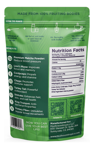 Mushroomtropics Matcha Mush Delight Café Hongos 2800mg
