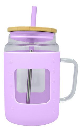 Vaso De Vidrio 1.7 L Con Tapa De Bambú Y Popote Viva Hydrate Color Rosa pálido
