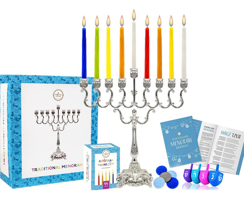 Kit Menorah Dreidel, Metálico, Para Hanukkah, 44 Velas