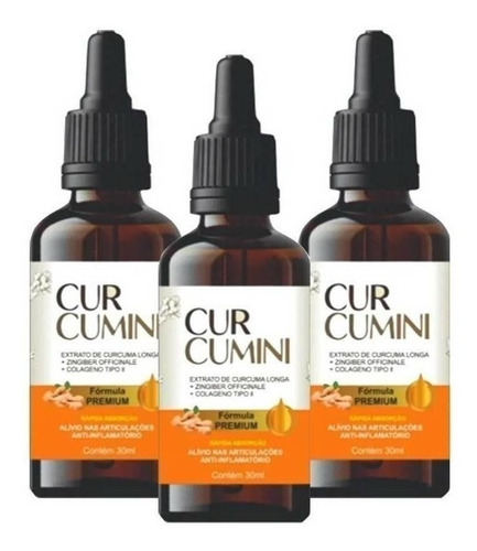 Suplemento em líquido Curcumini  Curcumini gotas carboidratos Curcumini em garrafa de 30mL 3 un