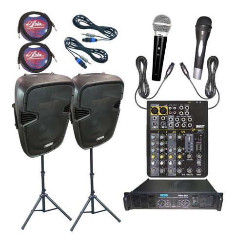 Combo Kit Sonido Mixer Usb + Cajas + Microfonos + Cables