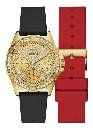 Reloj Guess Sugar Dama Color De La Correa Negro/rojo