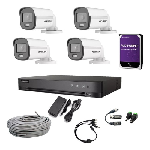 Kit Dvr Acusense 8ch + 4 Colorvu 1080p + Hdd 1tb Hikvision 