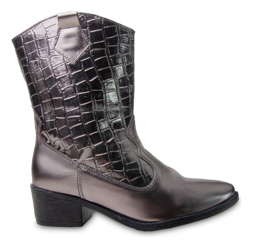 Bota Texana Ana Caste Tex01 Tendência Metalizado Chumbo 2416