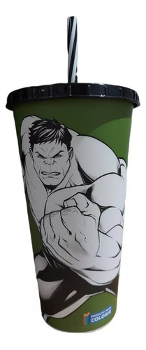 Vaso Plástico Con Pajita 700 Ml Hulk Marvel Para Colorear