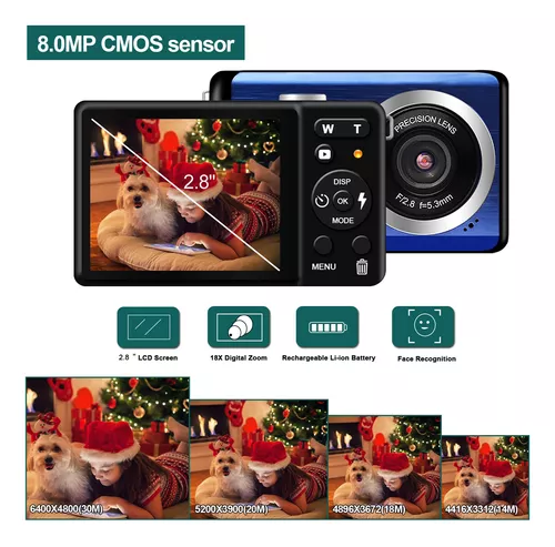 Cámara digital, cámara recargable de 30 MP para apuntar y disparar con zoom  digital de 18X cámaras digitales para fotografía con 2 baterías y tarjeta