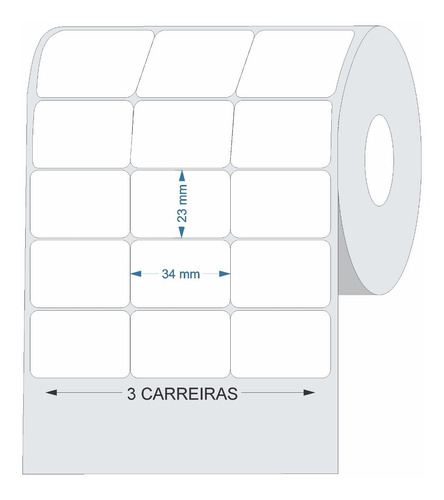 Imagem 3 de 6 de 10 Rolos Etiqueta Adesiva Couche 34x23 3 Carreiras Branca