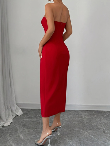 Vestido De Traje Sin Tirantes Elegante Con Abertura Frontal