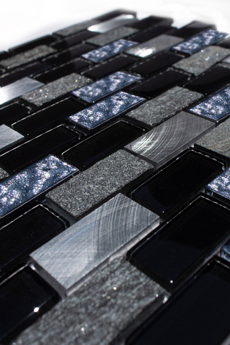 8 X Malla Mosaico Decorativa Aluminio Vidrio Color Negro
