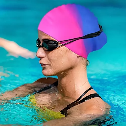 Gorro de natación de pelo largo, paquete de 2 gorras de natación de  silicona para mujer, gorro de natación para mantener el cabello seco,  impermeable