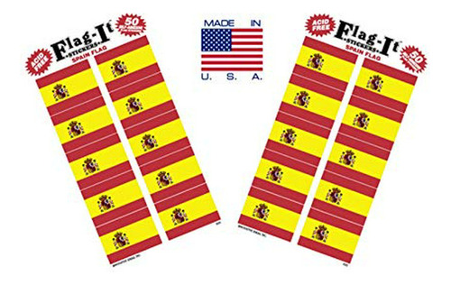 Made In The Usa! 2 Packs Of Flag-it Spain Flag Stickers, 100