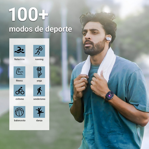 Reloj Inteligente Smart Watch Bluetooth,para Hombre Y Mujer - Monitor Cardiaco, 100+ Modos Deportivos, Alarma De Sueño Y Notificaciones Push