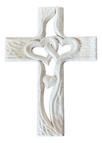 Cruz De Madera Tallada, Corazón Entrelazado, Adornos Grande