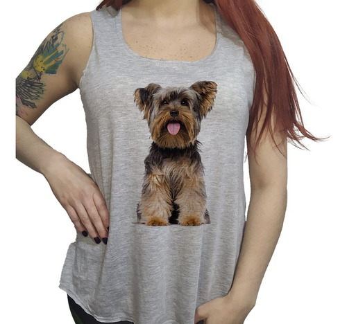 Musculosa Acampanada Perro Yorkshire Sacando La Lengua