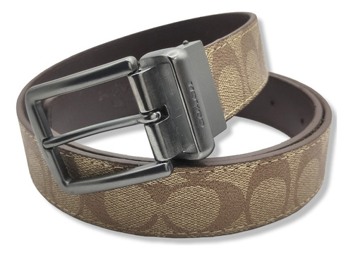 Cinturon Coach Doble Vista Reversible Unisex Negro Color Marrón Claro Diseño De La Tela Hebilla Clasica Talla Xg (130cm)