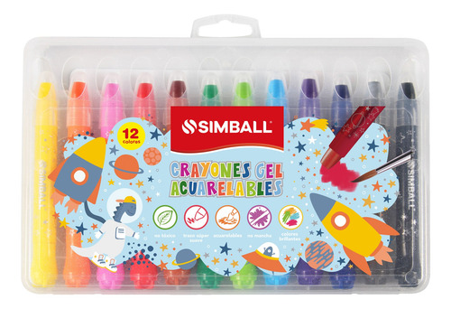 Crayones Gel Acuarelables Simball Estuche X12 Para Vidrios,
