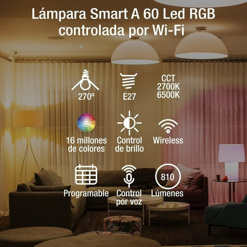 Imagen 4 de 9 de Lampara Led Rgb Smart Wifi 9w E27 Google Alexa Linda Smart