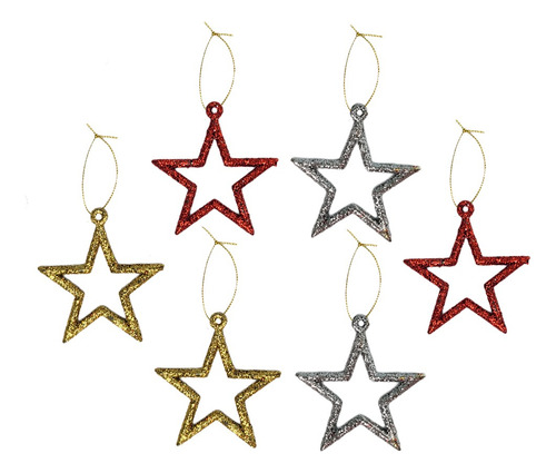 Adorno Navideño Pack Estrellas Brillantes Colgante Árbol X6