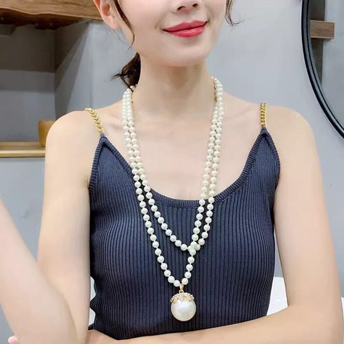 Elegante Collar De Suéter De Perlas De Estilo Coreano A La M