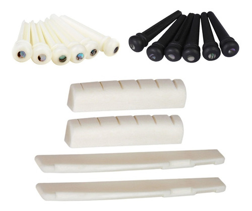 2 Juegos De Guitarra Saddle Tuerca 6pcs Bone Bridge Pins