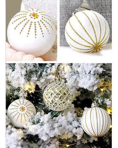 30 Peças De Bolas De Natal, 60 Mm Pintadas De Ouro E Branco,