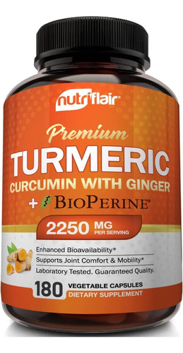 Turmeric Cúrcuma + Jengibre & Pimienta Negra 2250mg 180 Caps