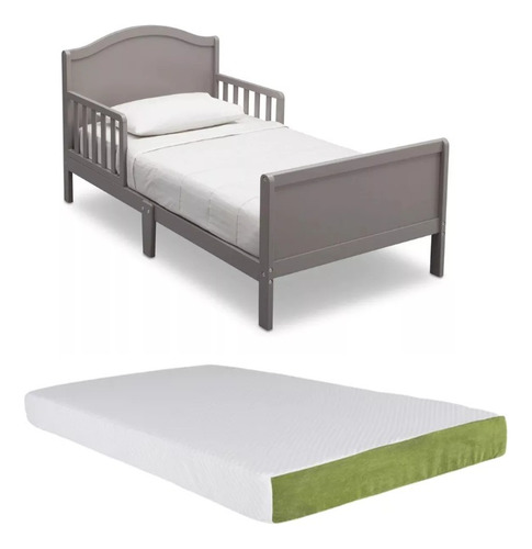 Cama Camita De Madera Infantil Gris Bennett Con Colchon