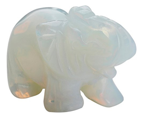 Figura De Elefante En Piedra Tallada. Amuleto, Opalita, Opal