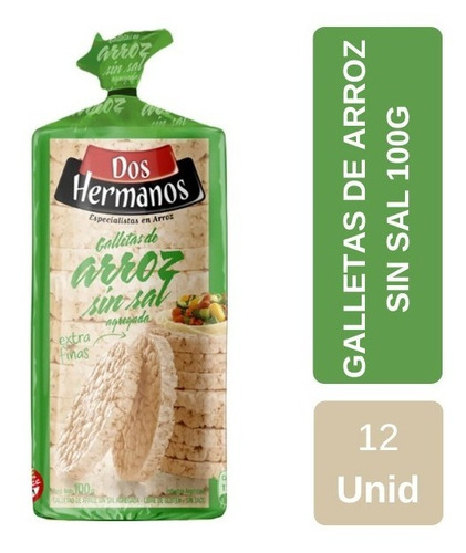 Galletas De Arroz Dos Hermanos Slim Sin Sal 100gr Pack X 12