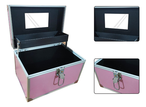 Bolsa De Maquillaje Portátil Con Espejo, Estuche De Rosa