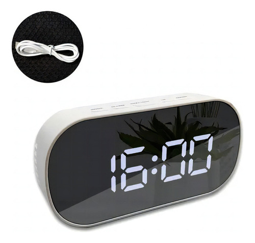 Reloj Digital Escritorio Espejo Usb De Carga Numeros Grandes Temperatura Blanco Espejo 