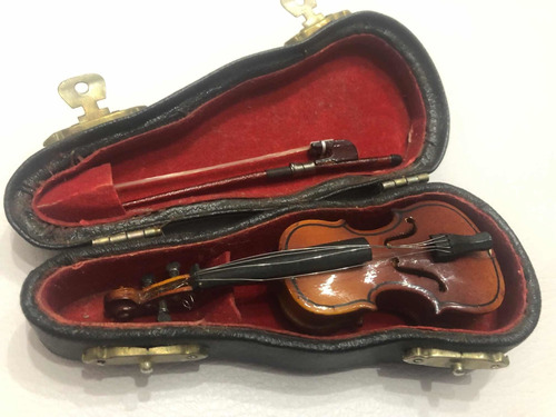 Antiguo Violín En Miñatura Con Estuché En Cuero Colección