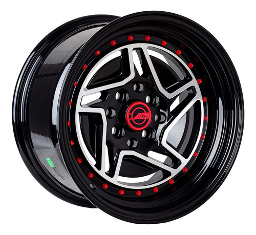 Ams 15x8.25 4x100/114.3 Et0 Gloss Black Mach Red (4 Llantas)