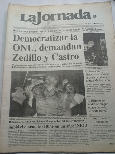 Periódico La Jornada Antiguo Año 1995 Fidel Castro Onu 