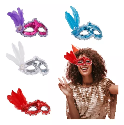 Antifaz Carnaval con plumas cortas colores surtidos