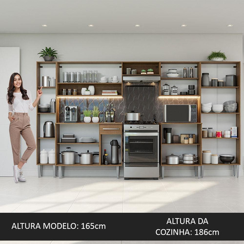 Cocina Integral Completa Modular Madesa Emilly 325cm 02 Color Rustic/Negro