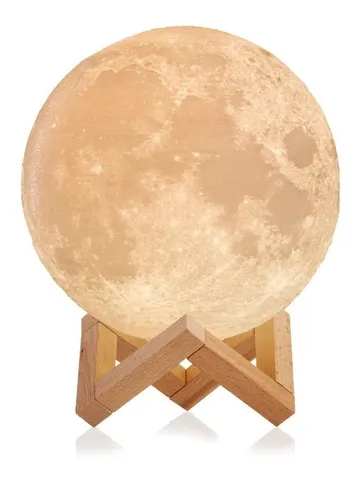 Velador Lampara Led Luna 3d Recargable 7 Colores Tactil 18cm Estructura Marrón Claro